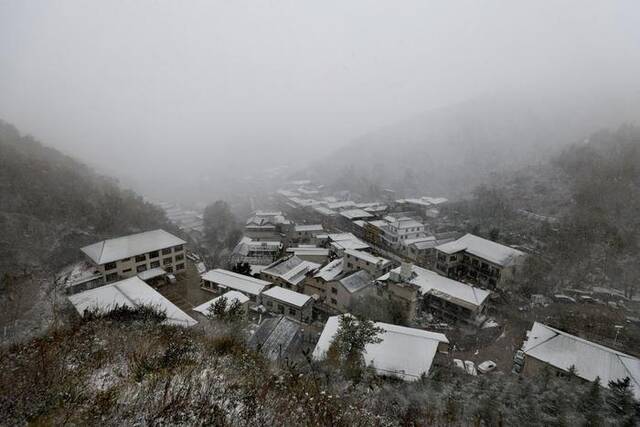 门头沟区清水镇江水河村今日出现降雪。江水河村第一书记鲁琪供图