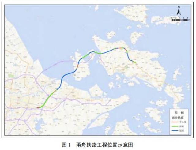 甬舟铁路工程位置示意图。图源：《新建宁波至舟山铁路项目环境影响报告书》