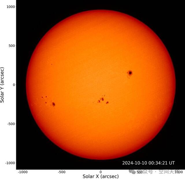 △目前太阳表面活动区（黑子）情况 羲和号