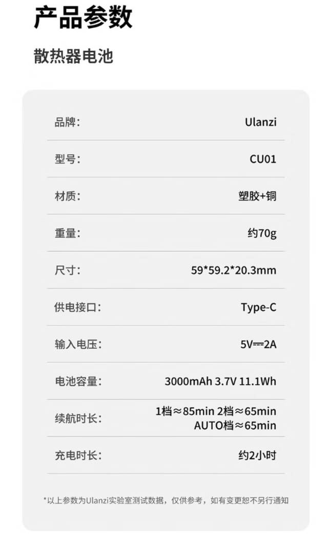 京东优篮子【Ulanzi】CU01恒温半导体相机散热器149元起直达链接