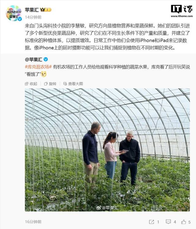 苹果CEO库克现身北京：在胡同里溜达，逛有机农场