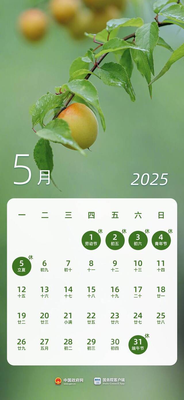 国务院办公厅关于2025年部分节假日安排的通知