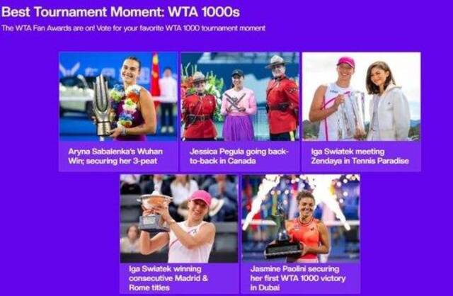 WTA年度奖项评选：郑钦文入围最受欢迎球员和WTA250最佳时刻